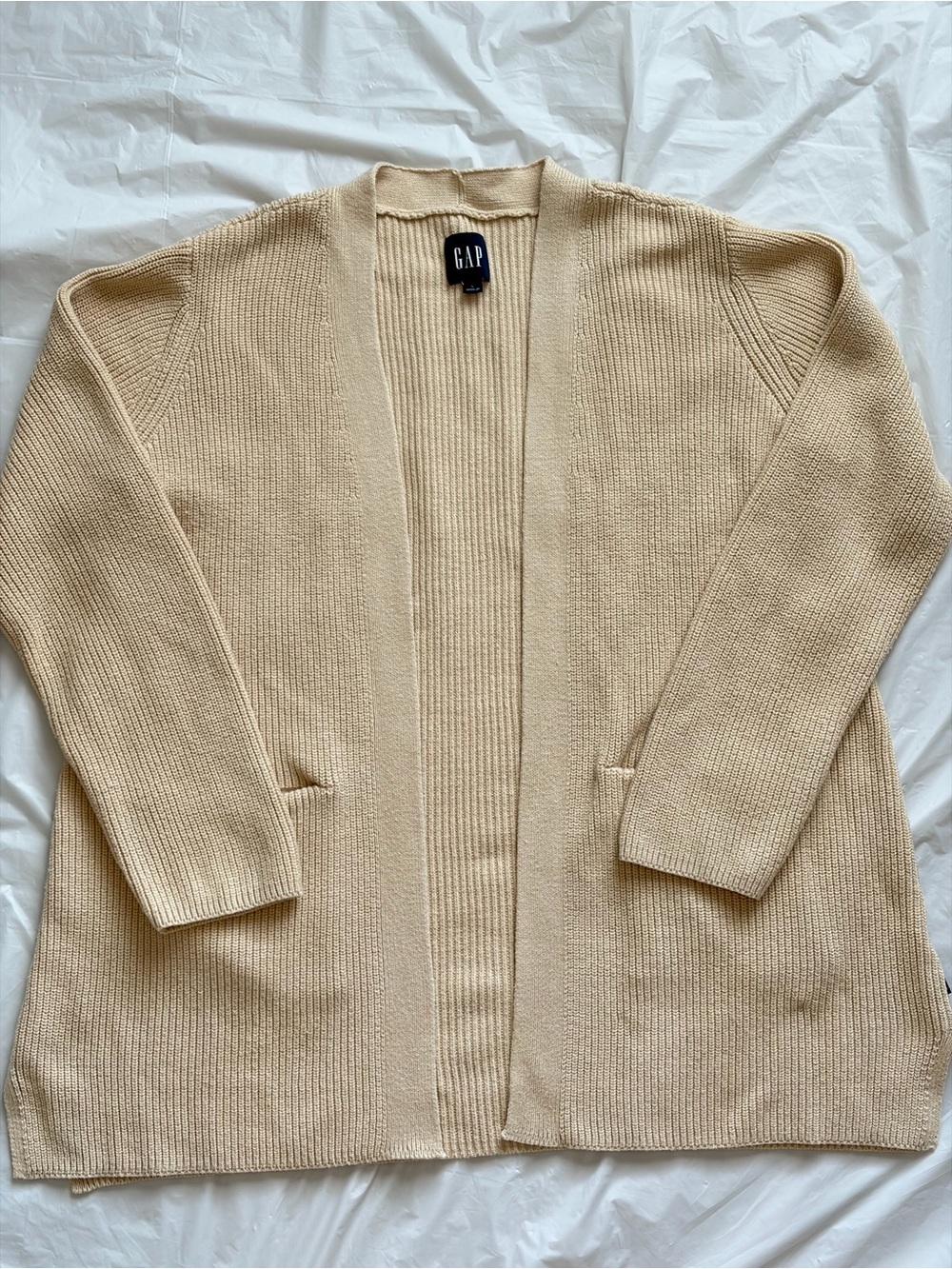 GAP Beige Open-Front Ribbed Cardigan